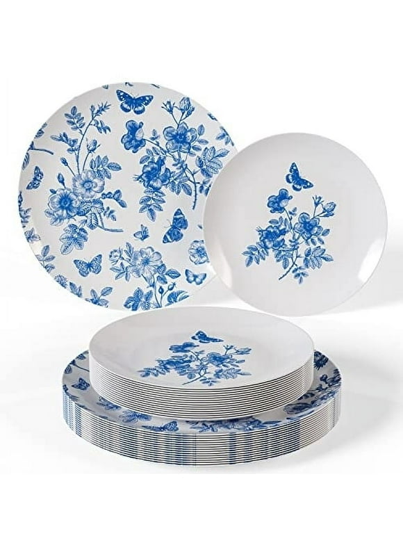 Trendables 40-Piece Disposable Plates Set - Botanical Design - Perfect for Thanksgiving and Christmas - Service for 20 Guests