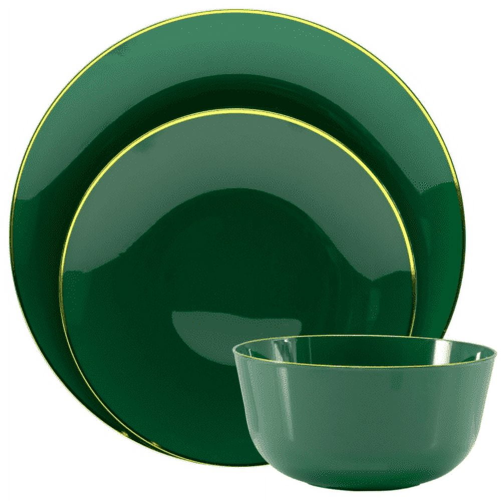Trendables™ 60 Pack Combo Premium Plastic Dinner Set Green With Gold