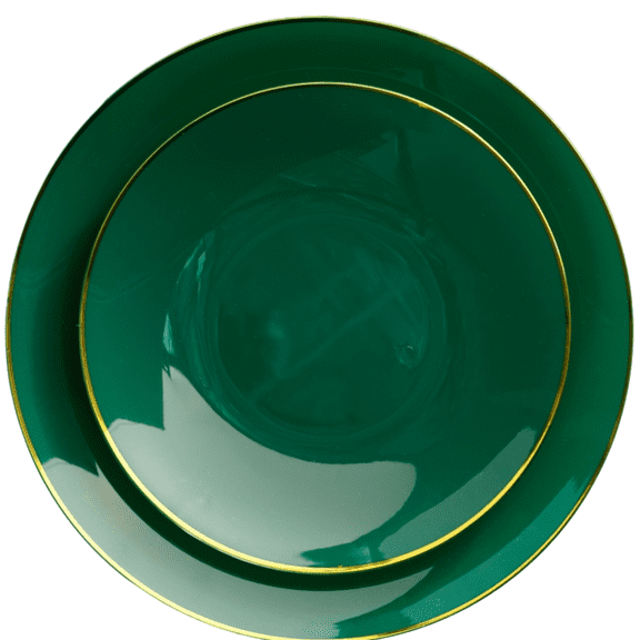 Crown Display Plastic Wedding Plate Combo Plastic Dinner Plates 40 Green With Gold Rim