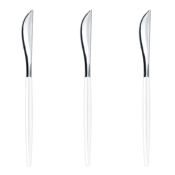 Trendables Two Tone White / Silver Plastic Knives Wedding Cutlery 20ct.