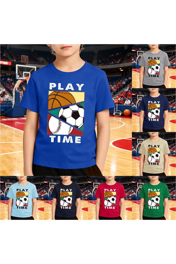 Boys Active Cartoon T Shirts Sports Animal Graphic Print Short Sleeve Running Apparel Pullover Tee Workout Tops