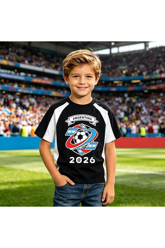 Boys Argentina 2026 Graphic T Shirts Crewneck Short Sleeve Soccer Ball Swirl Print Country Pride Football Fan Tee Tops