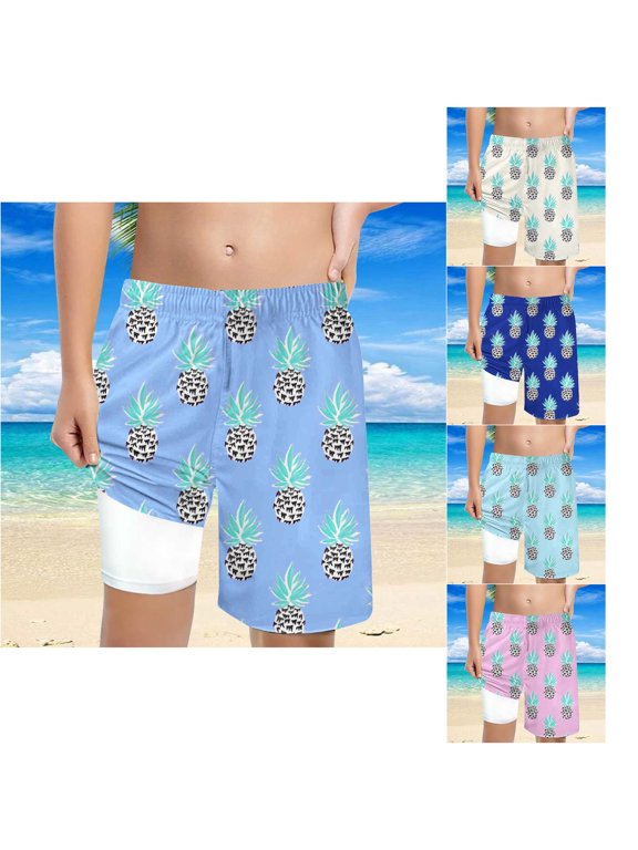 Boys Board Shorts Pineapple Printed Swim Trunks Drawstring High Waist Loose Casual Summer Beach Wear Short
