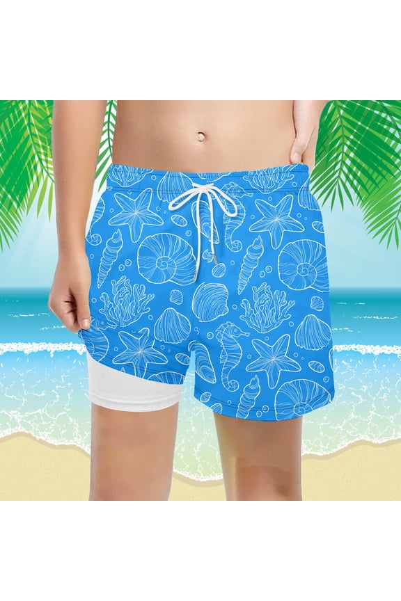 Boys Cartoon Shorts Cute Graphic Print Lining Drawstring Comfortable Loose Style Beach Play Clothes