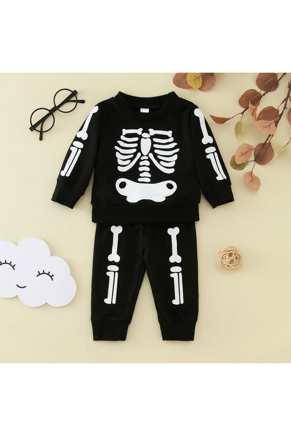 Boys Crewneck Sweatshirt And Pants 2 Piece Set Long Sleeve Skeleton Graphic Holiday Graphic Style Trick Or Treat Party Outfit