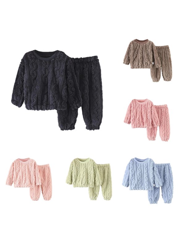Boys Crewneck Sweatshirt And Pants 2 Piece Set Long Sleeve Solid Color Stripe Fleece Thic Winter Warm Lounge Clothing Set