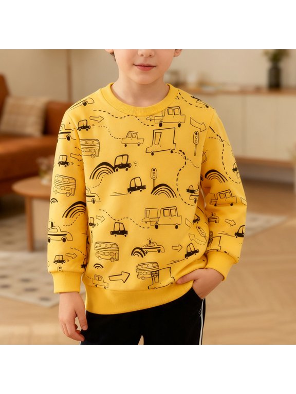 Boys Crewneck Sweatshirts Long Sleeve Cartoon Car All Over Print Casual Everyday Pullover Fall Winter Tops