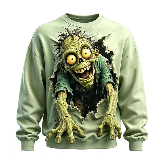 Trendfront Boys Halloween Crewneck Sweatshirt Zombie Breakout Graphic Print Long Sleeve Pullover Sweatshirts