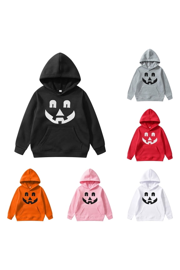 Boys Halloween Jack O Lantern Face Graphic Hoodies Basic Long Sleeve Kangaroo Pocket Fall Winter Casual Pullover Sweatshirt Tops