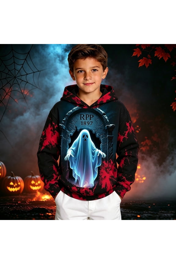 Boys Halloween Tops Notch Neck Long Sleeve Hoodies Sweatshirts Fall Winter Athletic Sporty Workout Holiday Relaxed Soft Fit Comfort Tee