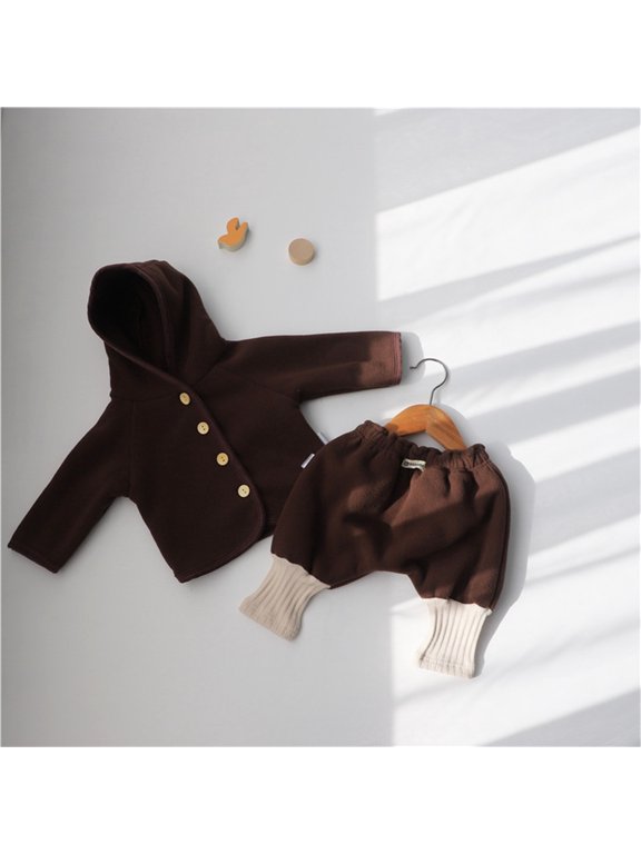 Boys Hoodie And Harem Pants 2 Piece Set Long Sleeve Solid Color Thic Fall Winter Warm Outdoor Play Clothing Set