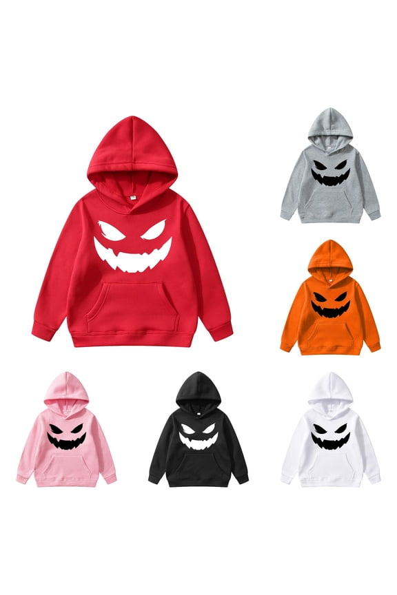 Boys Jack O Lantern Face Graphic Hoodies Basic Long Sleeve Halloween Kangaroo Pocket Fall Winter Sweatshirt Tops
