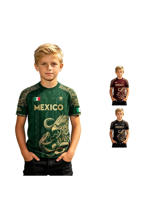 Boys Mexico Eagle Snake Graphic T Shirts Crewneck Short Sleeve Aztec Pattern Country Pride Football Fan Tee Tops