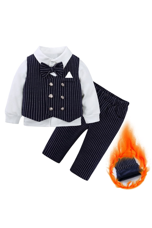 Boys Notch Neck Shirt Vest And Pants 3 Piece Set Long Sleeve Solid Color Thic Fall Winter Classic Formal Clothing Set