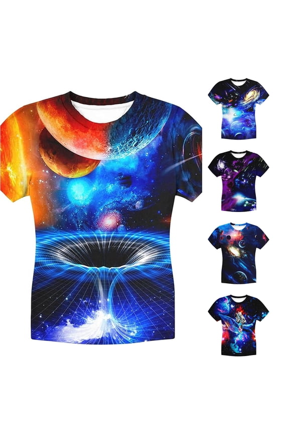 Boys Outer Space T Shirts Galaxy Cosmos Starry Print Short Sleeve Science Theme Pullover Tee Planet Fan Tops