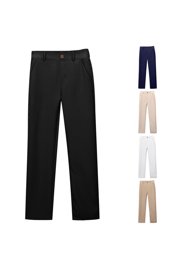 Boys School Uniform Straight Leg Pants Mid Rise Button Zip Fly Belt Loops Slant Pockets Full Length Back To School Bottoms