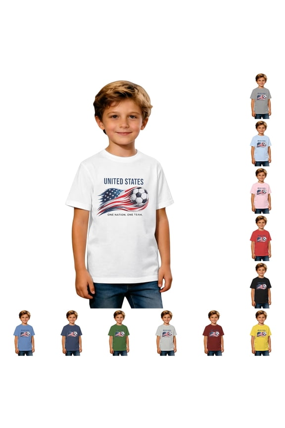 Boys USA Soccer Letter Print Graphic Tshirts Short Sleeve Round Neck Football Summer Casual Activewear Tees