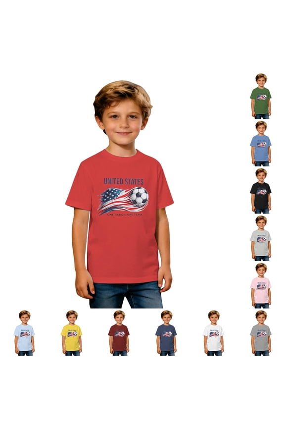 Boys USA Soccer Letter Print Graphic Tshirts Short Sleeve Round Neck Football Summer Casual Activewear Tees