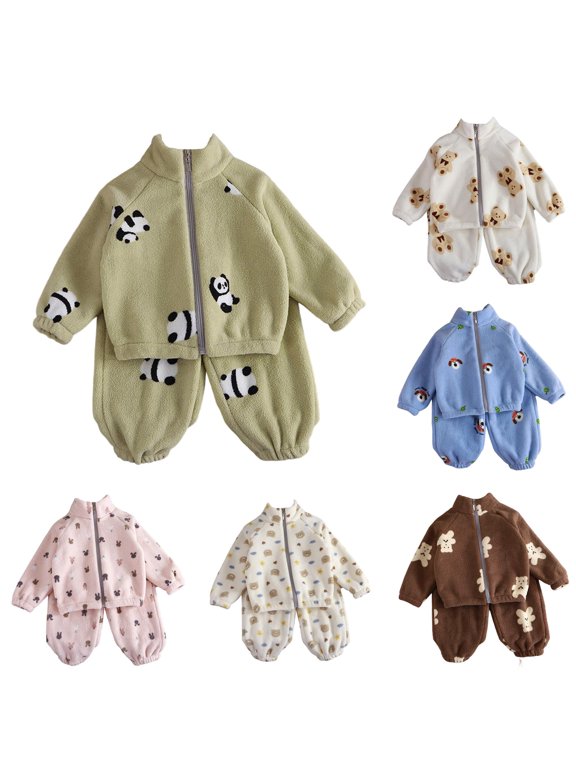 Boys Zip Up Hoodie And Long Pants 2 Piece Set Long Sleeve Cartoon Graphic Fleece Thic Winter Warm Lounge Clothes Set