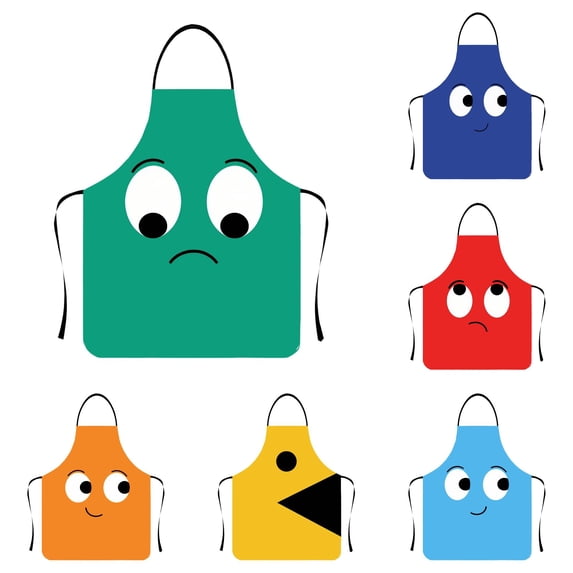 Library Cartoon Inage Trendfront Cartoon Face Apron Large Eyes Smile Graphic Neck Loop Waist ...