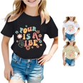 thumbnail image 1 of Trendfront Girls 4th Birthday Gift T Shirt Four Years Retro Letters Crewneck Short Sleeve Tee Toddler Bday Party Outing Top, 1 of 4