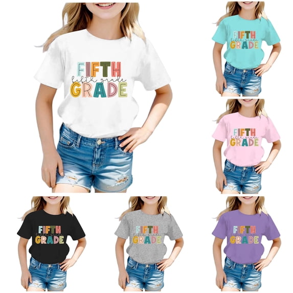 Trendfront Girls 5th Grade T Shirt Fifth Grade Graphic Print Crewneck Short Sleeve Tee Toddler Elementary School Clothes