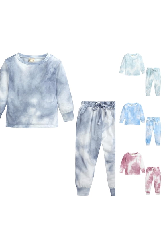 Girls Acid Wash Gradient Effect Clothing Sets Long Sleeve 2 Piece Suit Tie Dye Crewneck Sweatshirt & Track Pants Fall Winter Outfits