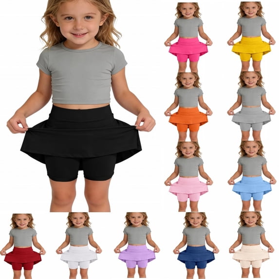 Trendfront Girls Active Skirt Mini Sleeveless High Waist Toddler Athletic Skort with Inner Shorts Tennis Running Outfits