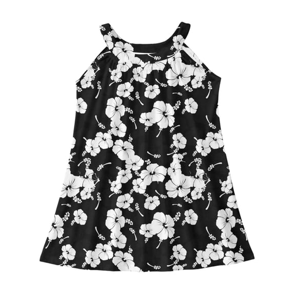 Trendfront Girls Beach Dress Crew Neck Sleeveless Tropical Palm Tree Floral Print Cami Strap Cotton Summer Sundress Wear
