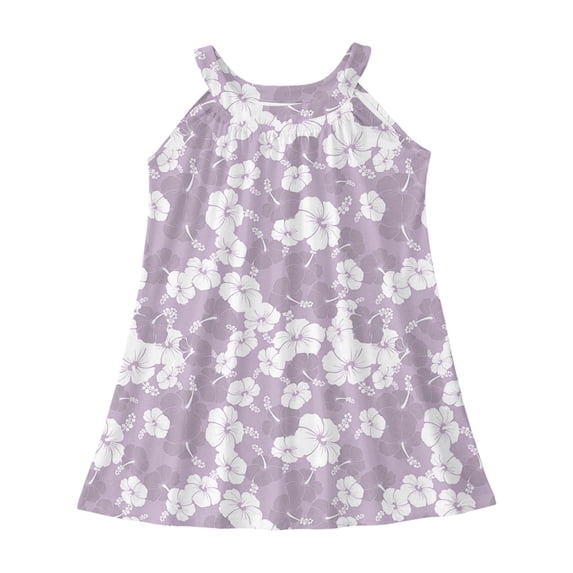 Trendfront Girls Beach Dress Crew Neck Sleeveless Tropical Palm Tree Floral Print Cami Strap Cotton Summer Sundress Wear