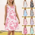 thumbnail image 1 of Trendfront Girls Beach Dress Crew Neck Sleeveless Tropical Palm Tree Floral Print Cami Strap Cotton Summer Sundress Wear, 1 of 5