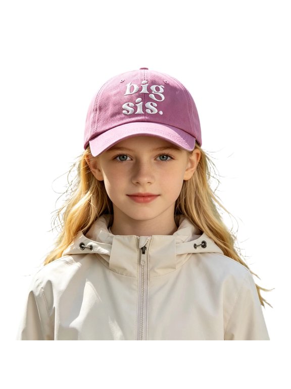 Girls Big Sis Baseball Cap Letter Embroidery Curved Brim Panel Top Button Eyelet Detail Casual Sister Hat