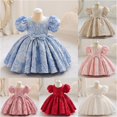 thumbnail image 1 of Trendfront Girls Birthday Princess Dress Crew Neck Puff Sleeve Elegant Party Sundress Outfit, 1 of 5