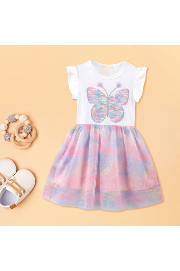 Girls Butterfly Print Dress for Girls Crewneck Sleeveless Knit Fabric Fashion Graphic Pattern Princess Casual Sundress