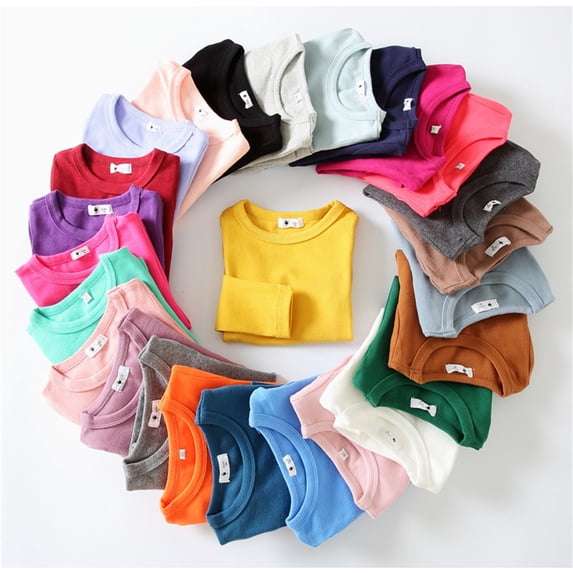 Trendfront Girls Candy Color Solid Plain T-Shirts Crew Neck Long Sleeve Tees Bottoming Layering Shirts Undershirt Tops
