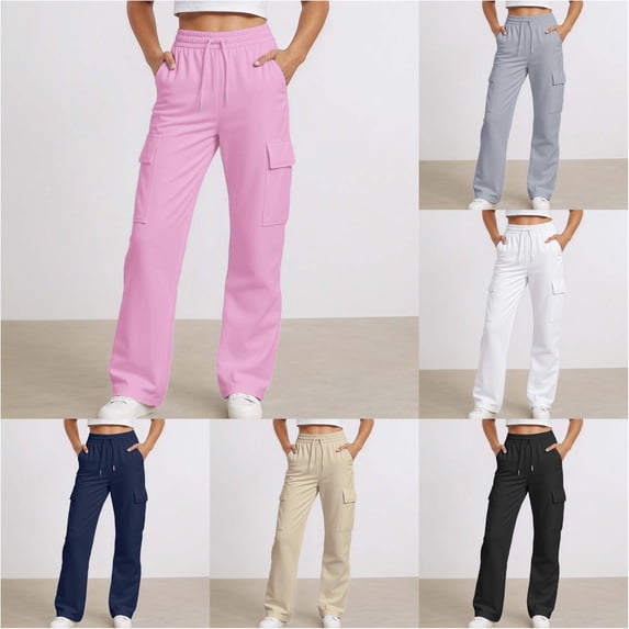 Trendfront Girls Cargo Pants Elastic Waist Drawstring Sweatpants Comfortable Utility Style Performance Kids Long Trousers Age 3-14Y