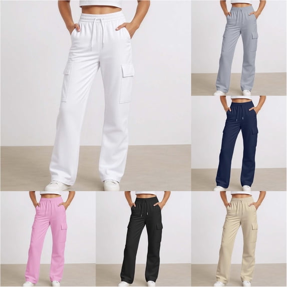 Trendfront Girls Cargo Pants Elastic Waist Drawstring Sweatpants Comfortable Utility Style Performance Kids Long Trousers Age 3-14Y