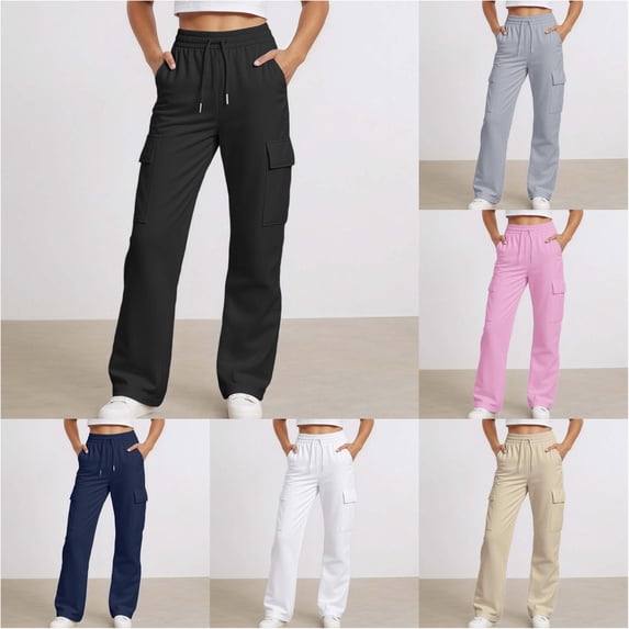 Trendfront Girls Cargo Pants Elastic Waist Drawstring Sweatpants Comfortable Utility Style Performance Kids Long Trousers Age 3-14Y