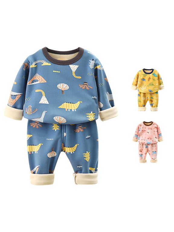 Girls Cartoon Animal Thermal Clothing Sets Long Sleeve 2 Piece Suit Crewneck Thic Top & Long Pants Lounge Wear Fall Winter Outfits