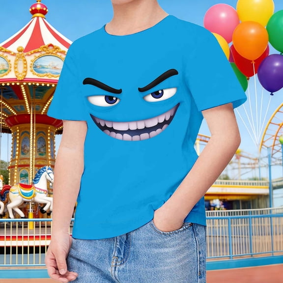 Trendfront Girls Cartoon Crewneck Tee Summer Short Sleeve Silly Graphic Design Casual Amusing Expression T-Shirt Holiday Blouse