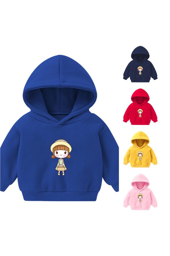 Girls Cartoon Graphic Hoodies Long Sleeve Kangaroo Pocket Cute Fall Winter Everyday Warm Sweatshirt Tops
