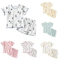 thumbnail image 1 of Trendfront Girls Cartoon Graphic Print Outfit Set Crew Neck Short Sleeve Top Summer 2 Piece Everyday Fashion Casual Kids Wear 0-6T Clothes Set, 1 of 3