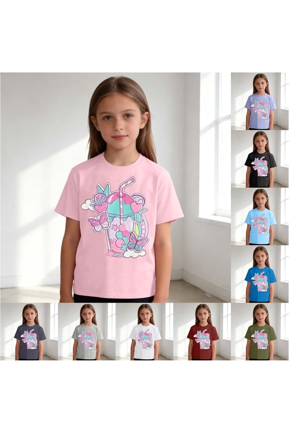 Girls Cartoon Graphic Shirt Cute Character Print Summer Tee Crewneck Short Sleeve Casual Fashion T-Shirt Everyday Wear Playwear Tops