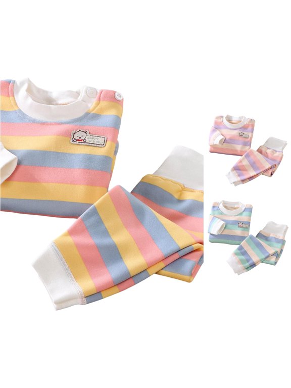 Girls Cartoon Striped Plush Clothing Sets Long Sleeve 2 Piece Suit Crewneck Thic Top & Pants Warm Lounge Wear Fall Winter Outfits