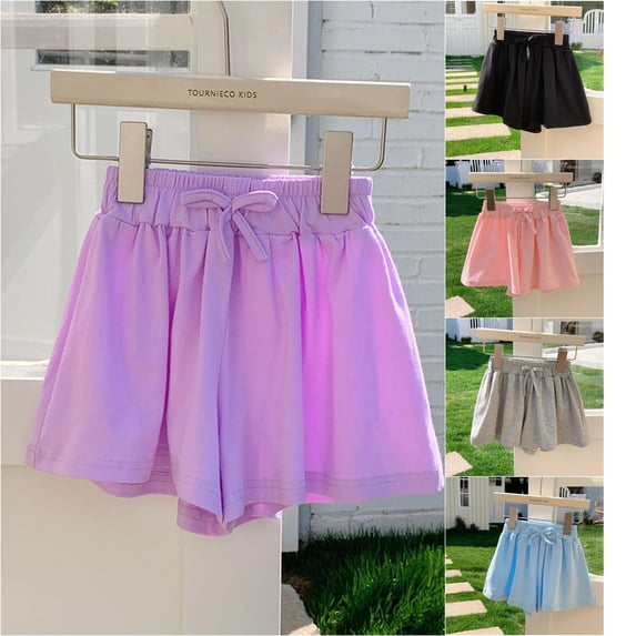 Trendfront Girls Casual Pants Minimalist Solid Color Elastic Waist Oversized Slacks Soft Breathable Everyday Wearing Kids Long Trousers 3-12Y