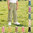 thumbnail image 1 of Trendfront Girls Casual Pants Summer Thin Lightweight Double Layer Gauze Home Wear Slacks Solid Color Soft Breathable Loose Fit Kids Long Trousers, 1 of 6