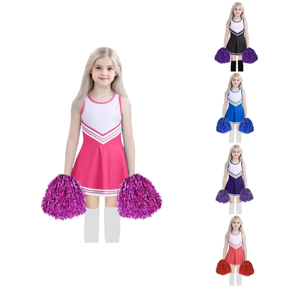 Trendfront Girls Cheerleader Graphic Print Outfit Set Crew Neck Sleeveless Top Summer 3 Piece Summer Daily Wear 2T-7T Clothes Set