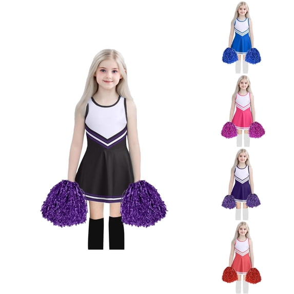 Trendfront Girls Cheerleader Graphic Print Outfit Set Crew Neck Sleeveless Top Summer 3 Piece Summer Daily Wear 2T-7T Clothes Set