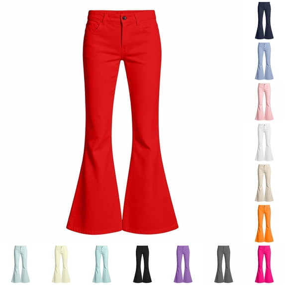 Trendfront Girls Classic Flare Leg Pants Button Zip Closure Mid Rise Belt Loop Design Full Length Casual School Outfit Bottoms