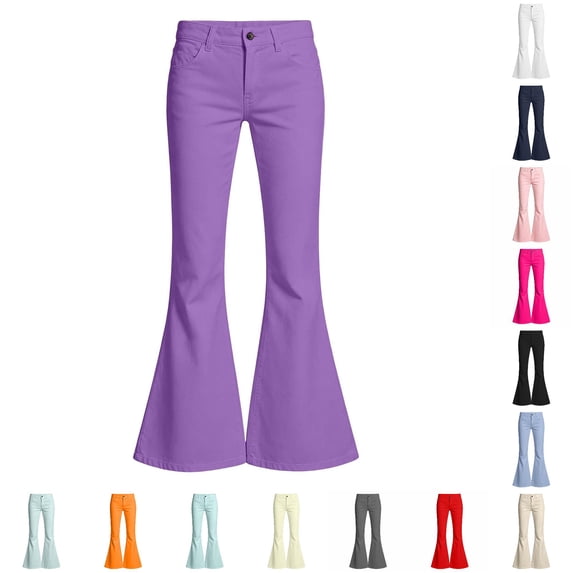 Trendfront Girls Classic Flare Leg Pants Button Zip Closure Mid Rise Belt Loop Design Full Length Casual School Outfit Bottoms